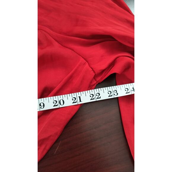 H&M Peasant Blouse Women's Sz 14 Red Long Sleeve Ruffle Shirred Waist Cuffs Top - Picture 10 of 12